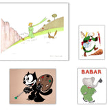 Bundle- 4 Assorted Saint Exupery, Becassine, Felix the Cat, Babar Posters