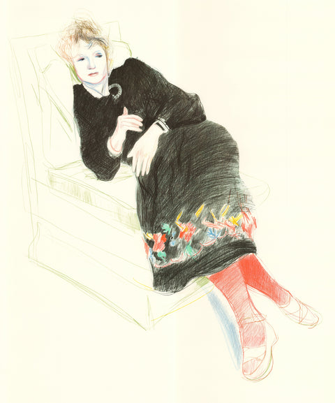DAVID HOCKNEY Portrait of Celia In A Black Dress With Colored Border, 1981
