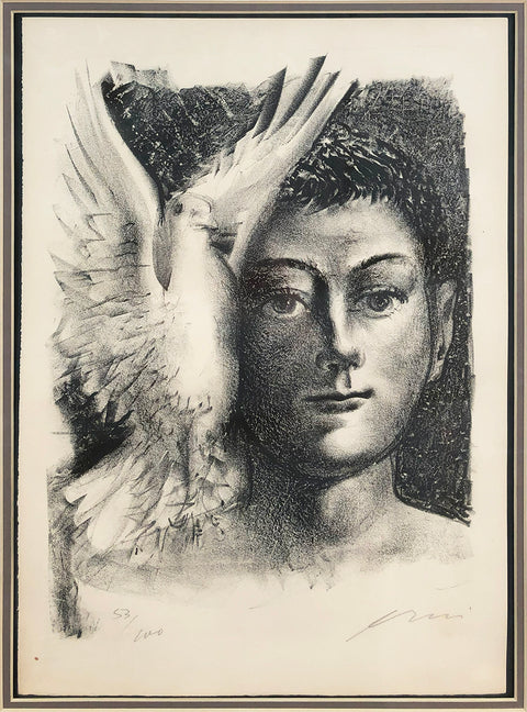 AARON ESLER Young Man with Dove Portrait, 1985 - Signed