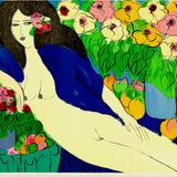 WALASSE TING Reclining Nude with Flowers, 1978