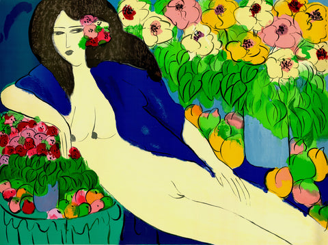 WALASSE TING Reclining Nude with Flowers, 1978