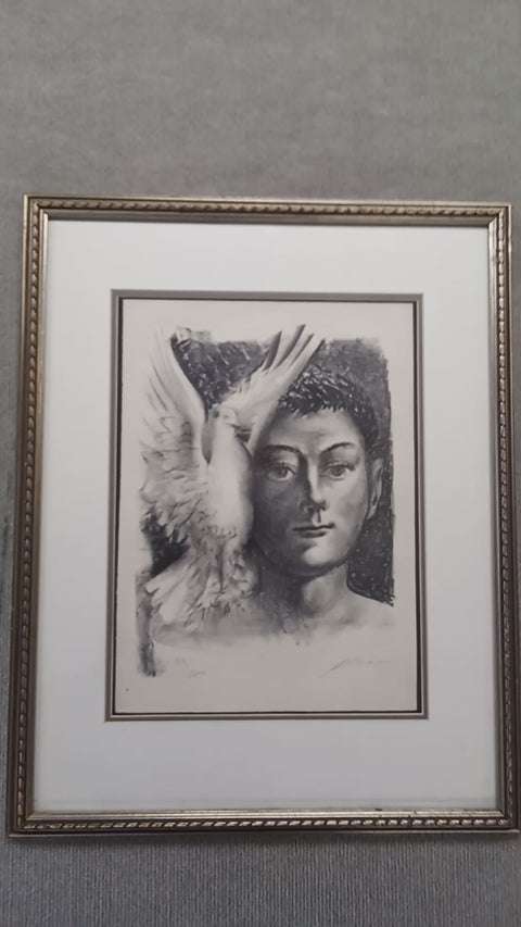 AARON ESLER Young Man with Dove Portrait, 1985 - Signed