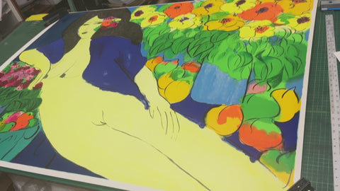 WALASSE TING Reclining Nude with Flowers, 1978