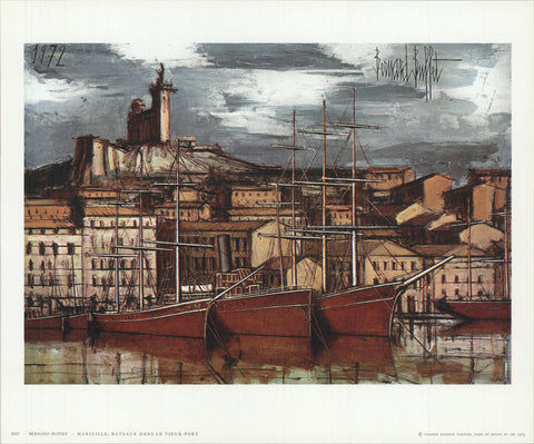 BERNARD BUFFET Marseille, Bateaux Dans Le Vieux-Port, 1973
