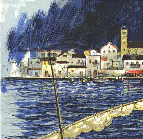 AMADEU CASALS PONS Sailboat in the Port of Cadaques, 1970 - Signed