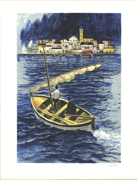 AMADEU CASALS PONS Sailboat in the Port of Cadaques, 1970 - Signed