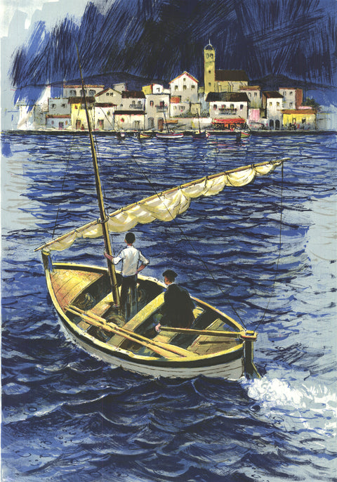 AMADEU CASALS PONS Sailboat in the Port of Cadaques, 1970 - Signed