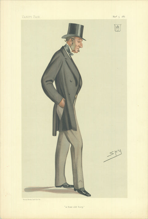 ARTIST UNKNOWN Vanity Fair: A Fin Old Tory 15 x 10.25 Lithograph 1972 Vintage Blue, Gray, Black & White