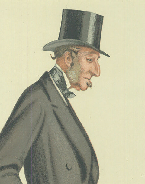 ARTIST UNKNOWN Vanity Fair: A Fin Old Tory 15 x 10.25 Lithograph 1972 Vintage Blue, Gray, Black & White